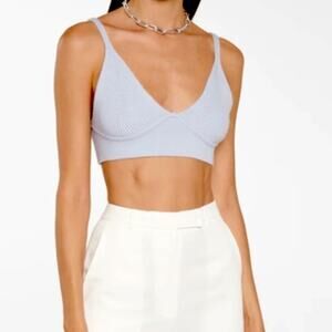 Jonathan Simkhai Light Blue Aeris Ribbed Knit Sweater Bra Cropped Top